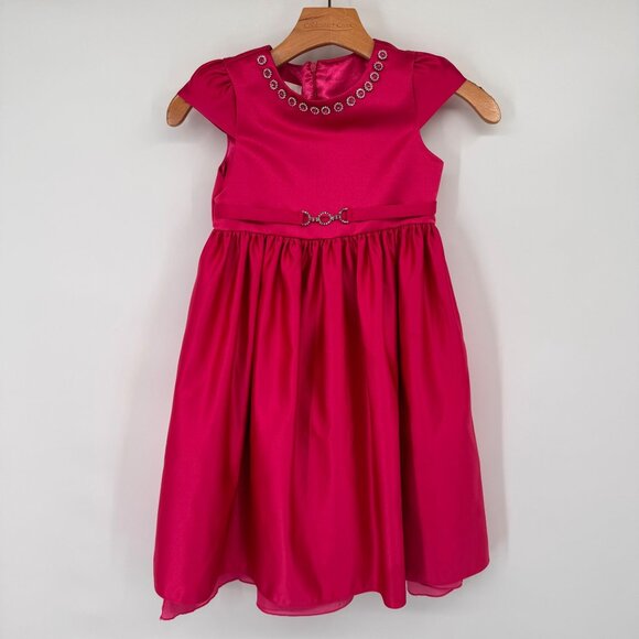 American Princess Girls size 6X Fuchsia Satin Dress Rhinestone Details  Bow Back - Picture 4 of 10